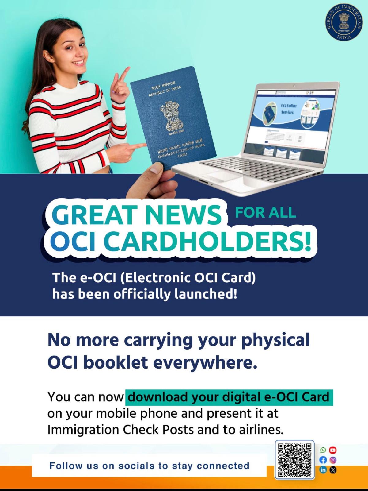 **India rolls out the e-OCI Card, enabling OCI cardholders to travel with a secure digital version on their smartphones.**